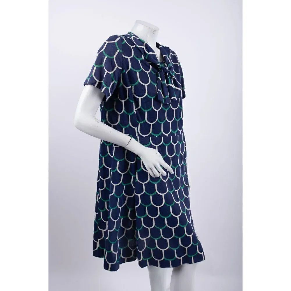 Vintage Shift Geometric Dress Women's M/L Tie Neck - Picture 2 of 8